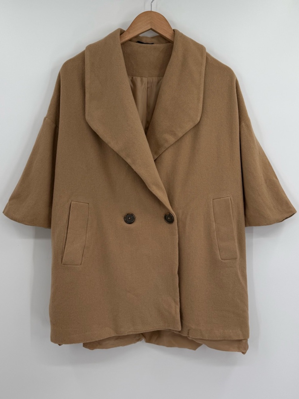 Ali Golden Double Breasted Short Sleeve Blazer | Camel | One Size